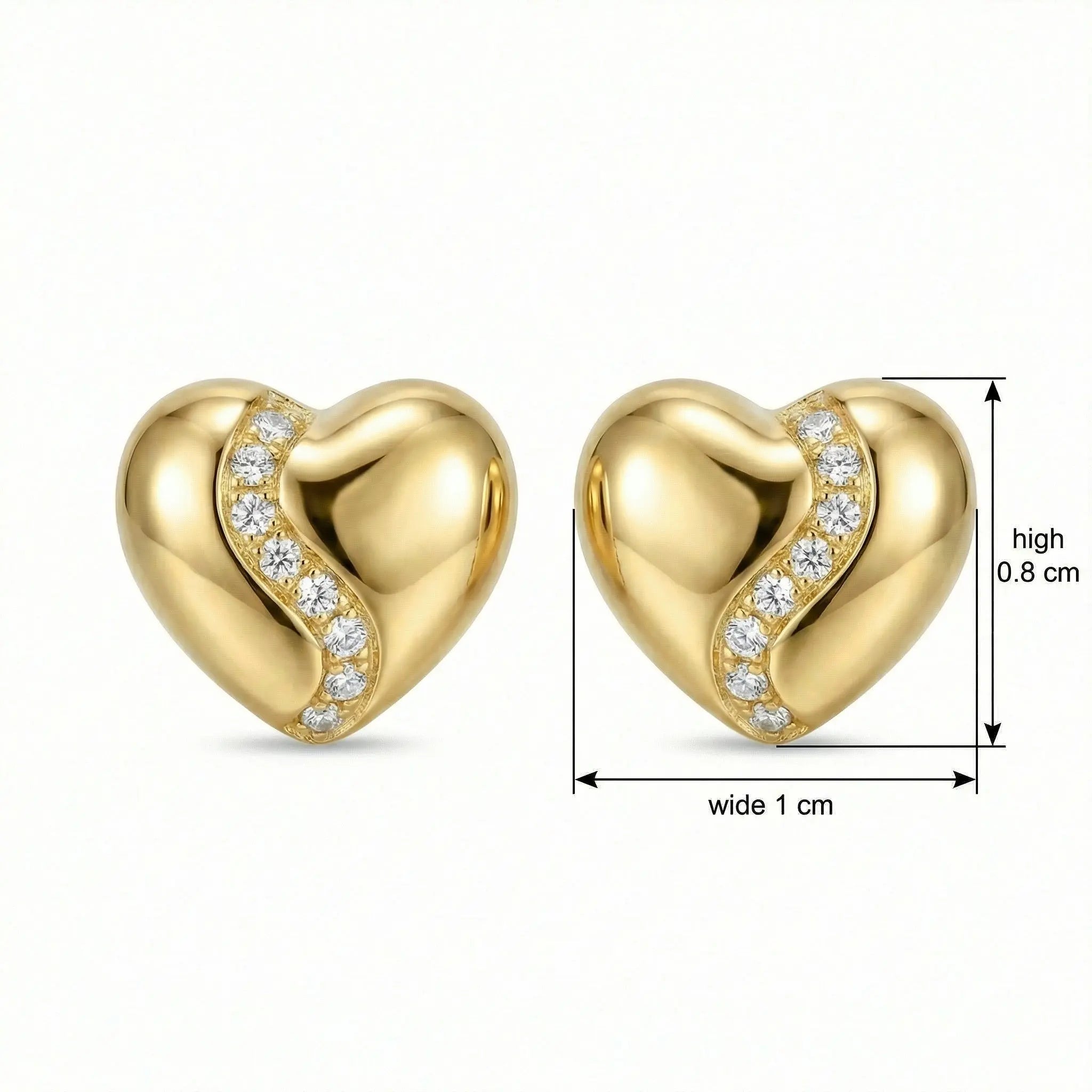 925 Sterling Silver Elegant Heart-Shaped Stud Earrings with Shimmering Curved Stone Accents