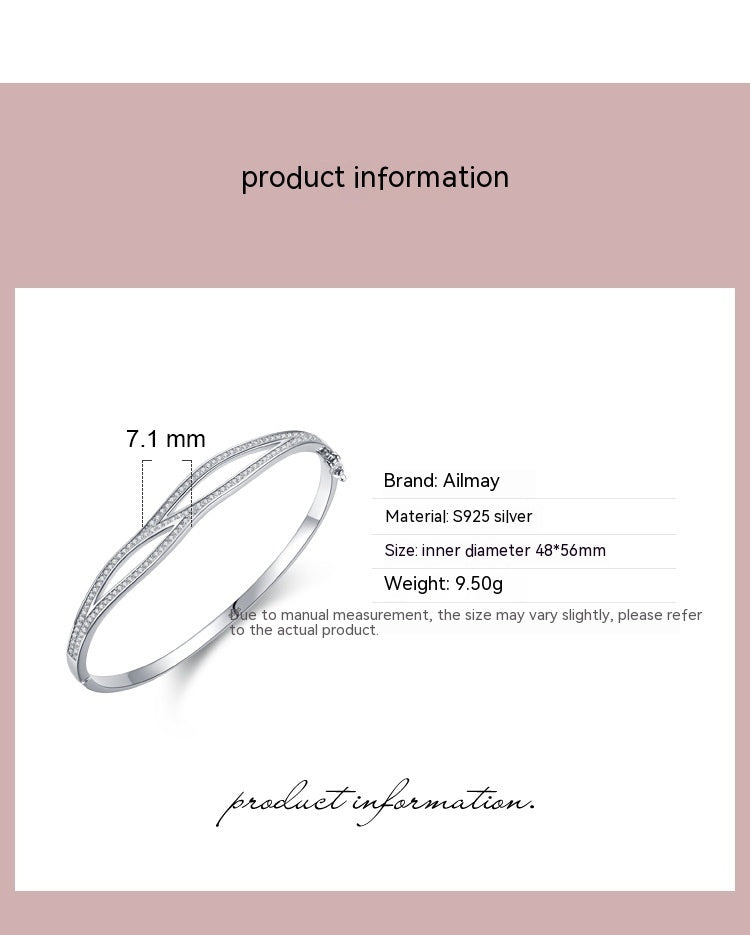 S925 Silver Bracelet Japanese And Korean Simple Double-layer Cross Diamond