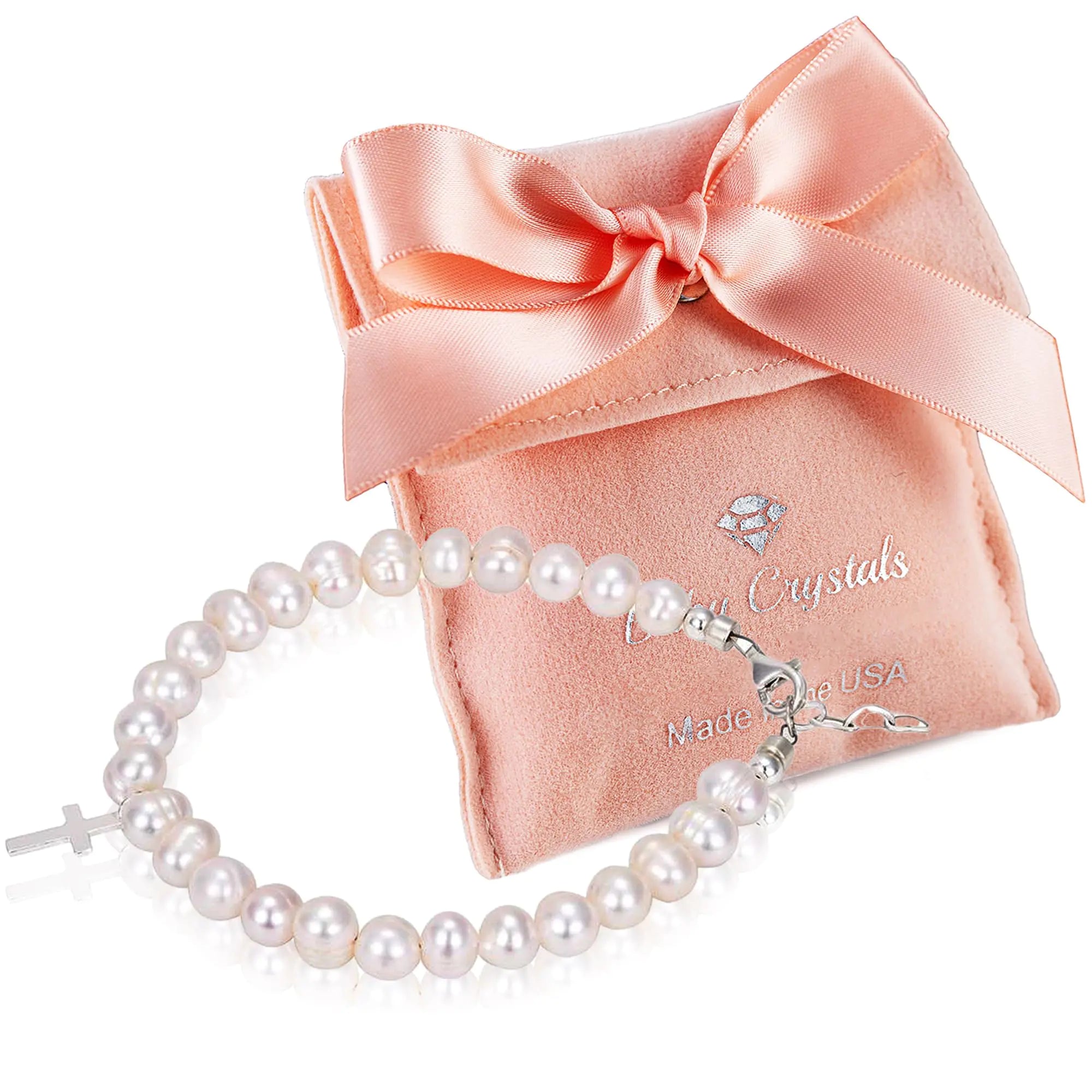 Baby Crystals Beaded Bracelets for Girls Sterling Silver Charm Cross