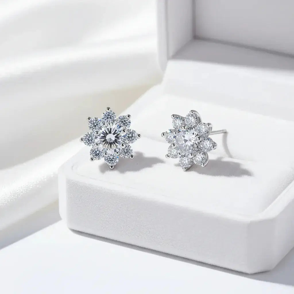 1CT Moissanite Snowflake Sunflower Earrings 925 Silver