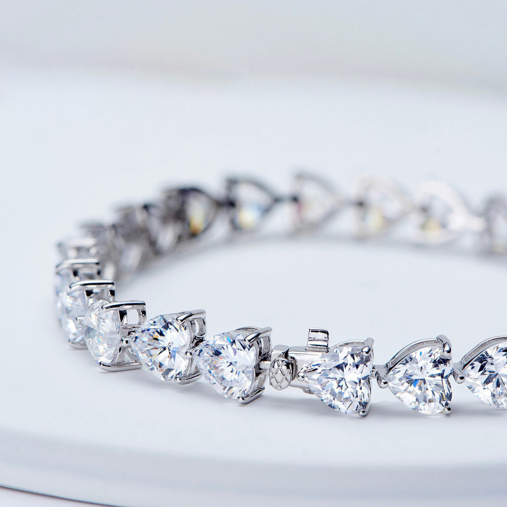 S925 Sterling Silver Bracelet Full Diamond Heart-shaped Bracelet