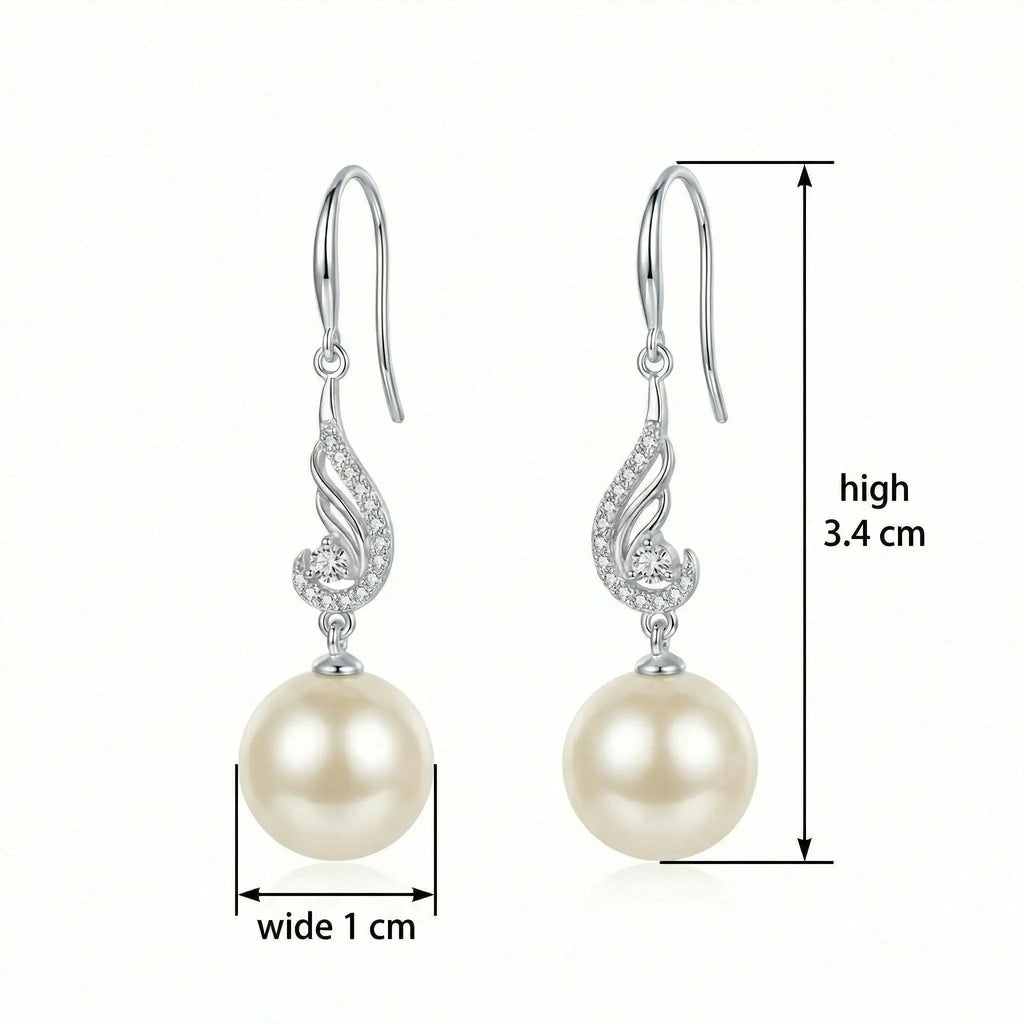 925 Sterling Silver Elegant Sterling Silver Pearl Drop Earrings with Sparkling Cubic Zirconia Accents
