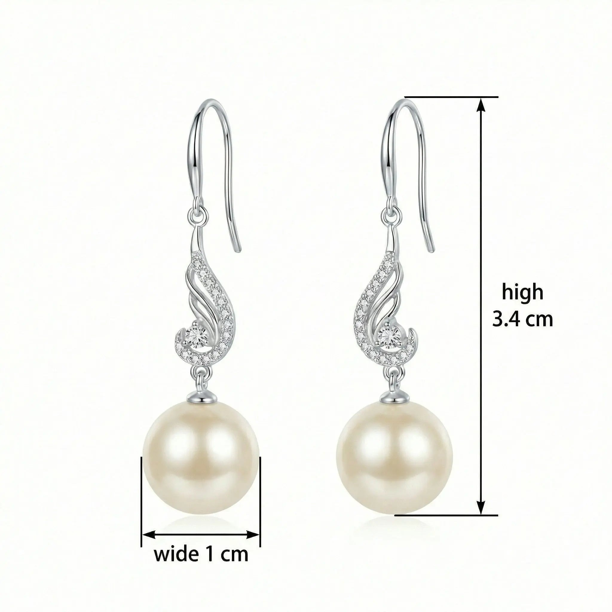 925 Sterling Silver Elegant Sterling Silver Pearl Drop Earrings with Sparkling Cubic Zirconia Accents
