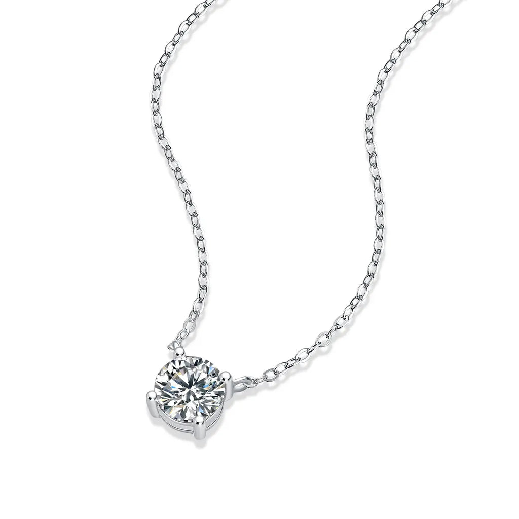 Diamond Jewelry Necklace Pendant Set with 1-Carat and 2-Carat Moissan Diamonds, S925 Sterling Silver and Platinum Plating
