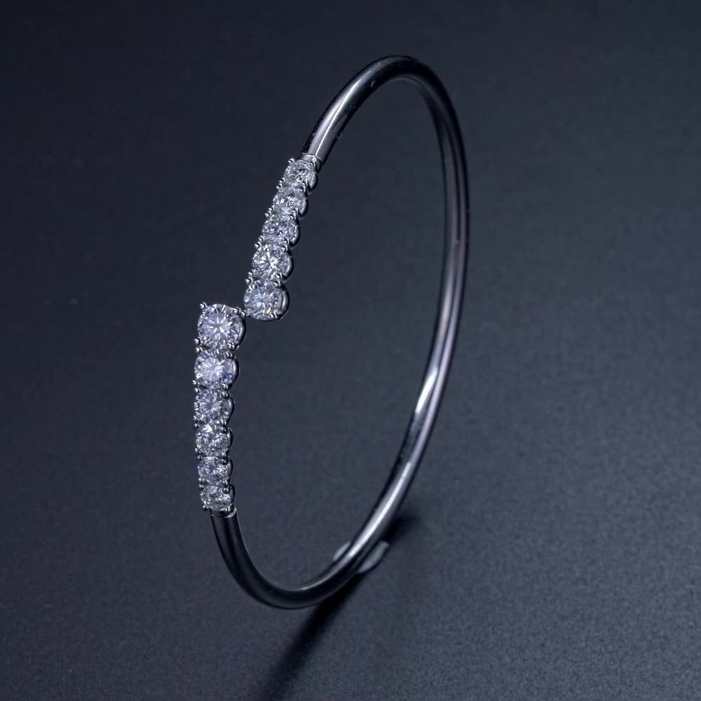 All-match High-grade S925 Sterling Silver Moissanite Open Elastic Bracelet