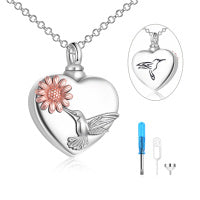 Hummingbird Urn Necklaces for Ashes Sterling Silver Heart Sunflower
