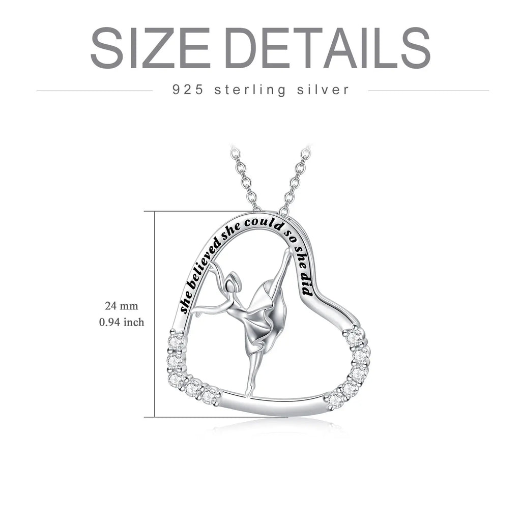 925 Sterling Silver Heart Ballerina Dancer Pendant Necklace – Ballet Dance Jewelry - N&P Colletion