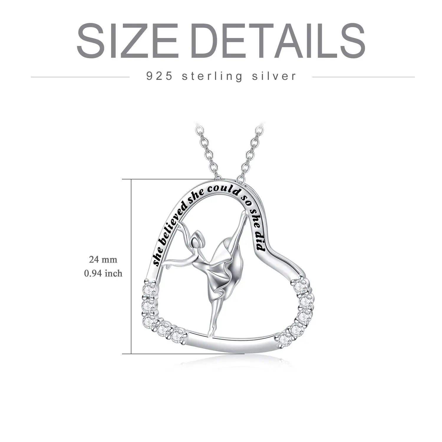 925 Sterling Silver Heart Ballerina Dancer Pendant Necklace – Ballet Dance Jewelry - N&P Colletion