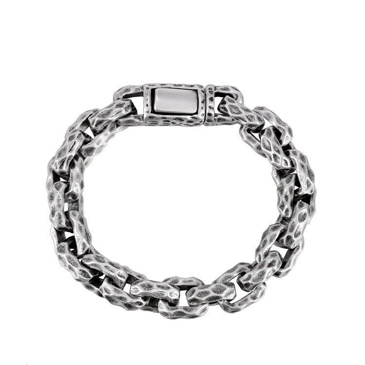 12.5mm Thick Meteorite Crater Silver Titanium Steel Bracelet