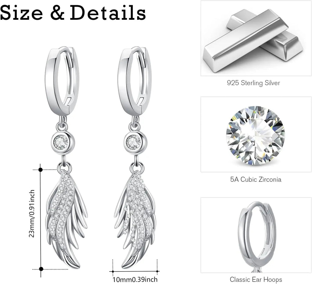 925 Sterling Silver Angel Wings Dangle Earrings