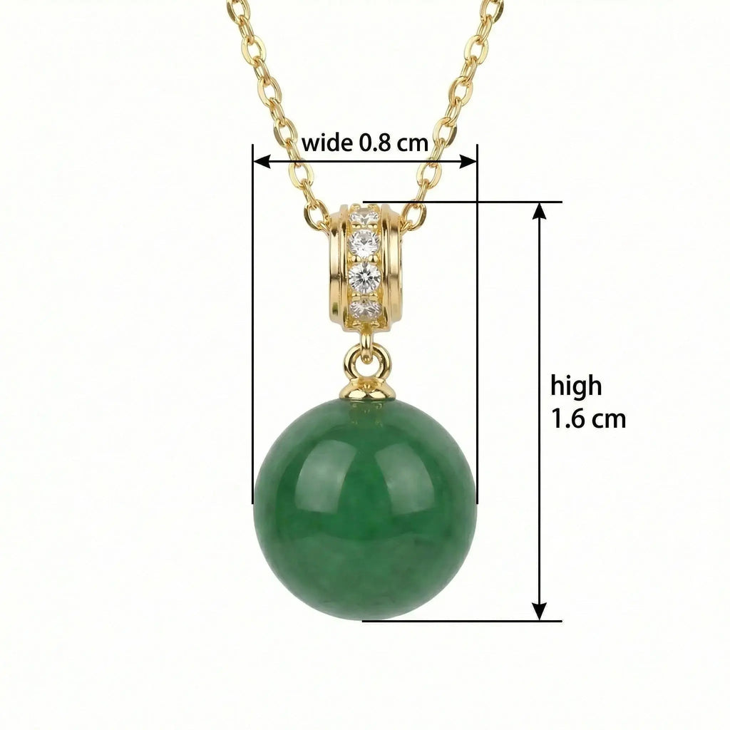 925 Sterling Silver Elegant Green Jade Sphere Pendant Necklace with Diamond Accents on a Shimmering Link Chain NP Collection