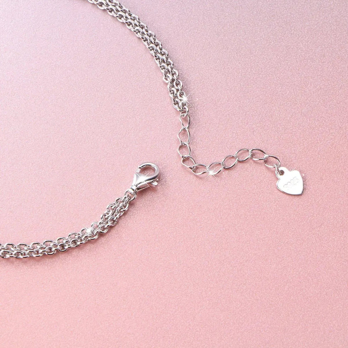 S925 Sterling Silver I Love U Forever Love Heart Double Chain Bracelets