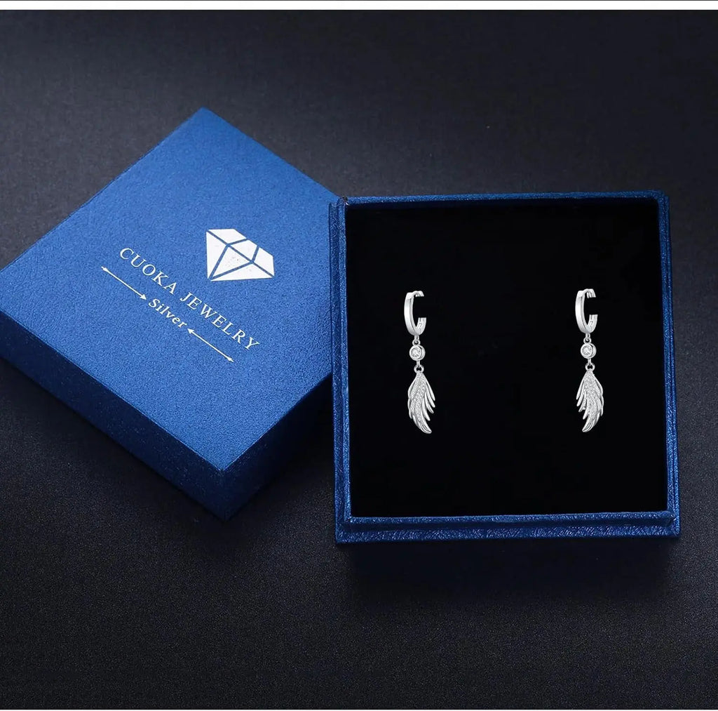 925 Sterling Silver Angel Wings Dangle Earrings
