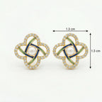 925 Sterling Silver Elegant Pearl Clover Stud Earrings with Blue Enamel and Sparkling Accents