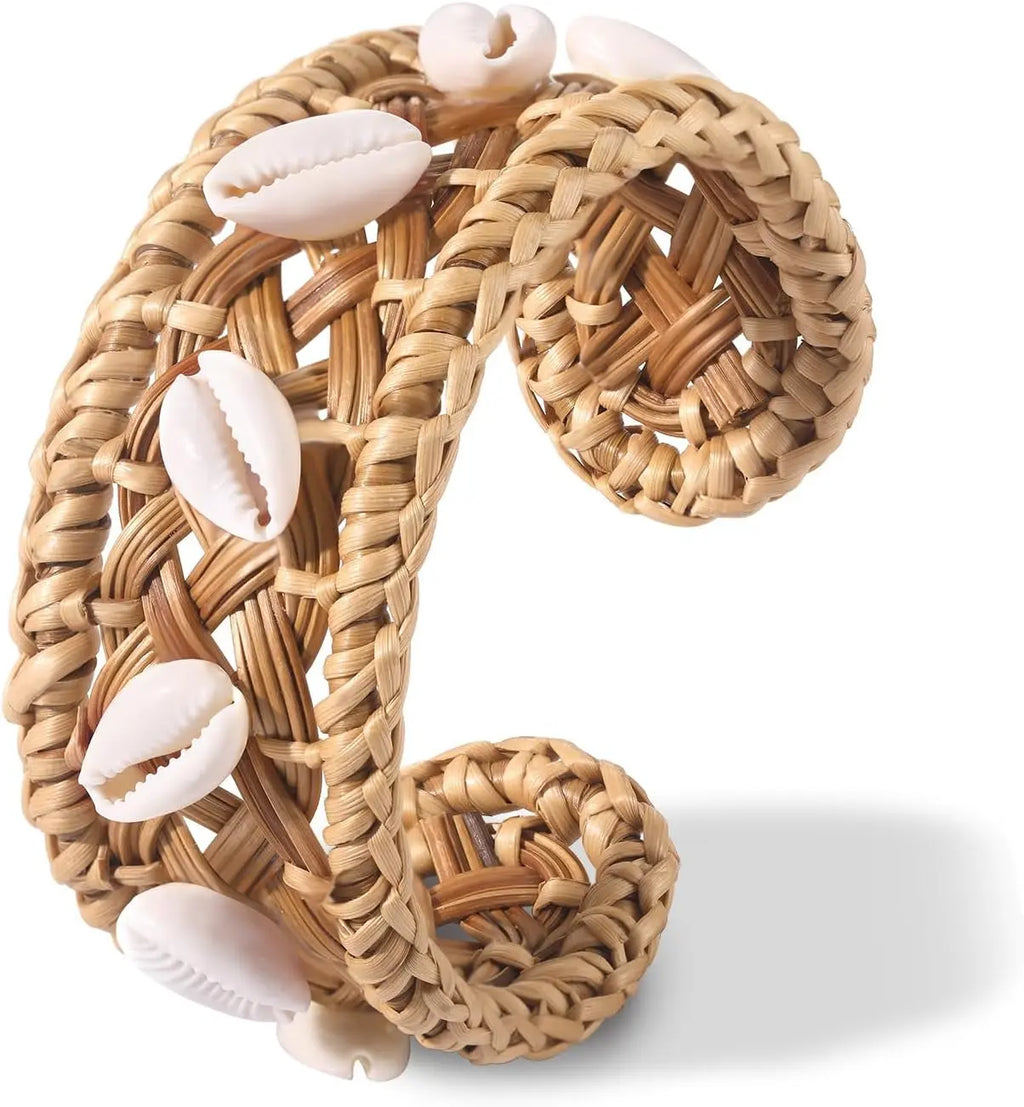 Rattan Bracelet Handmade Lightweight Straw Wicker Braid Cuff Bangle Bracelet 