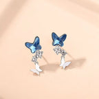 Butterfly Drop Earrings Blue Crystal Sterling Silver