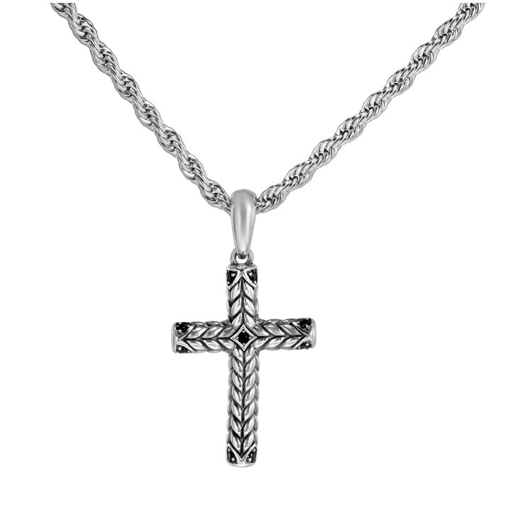 S925 Pure Silver Cross Pendant For Men, Vintage, Trendy, Personalized Necklace