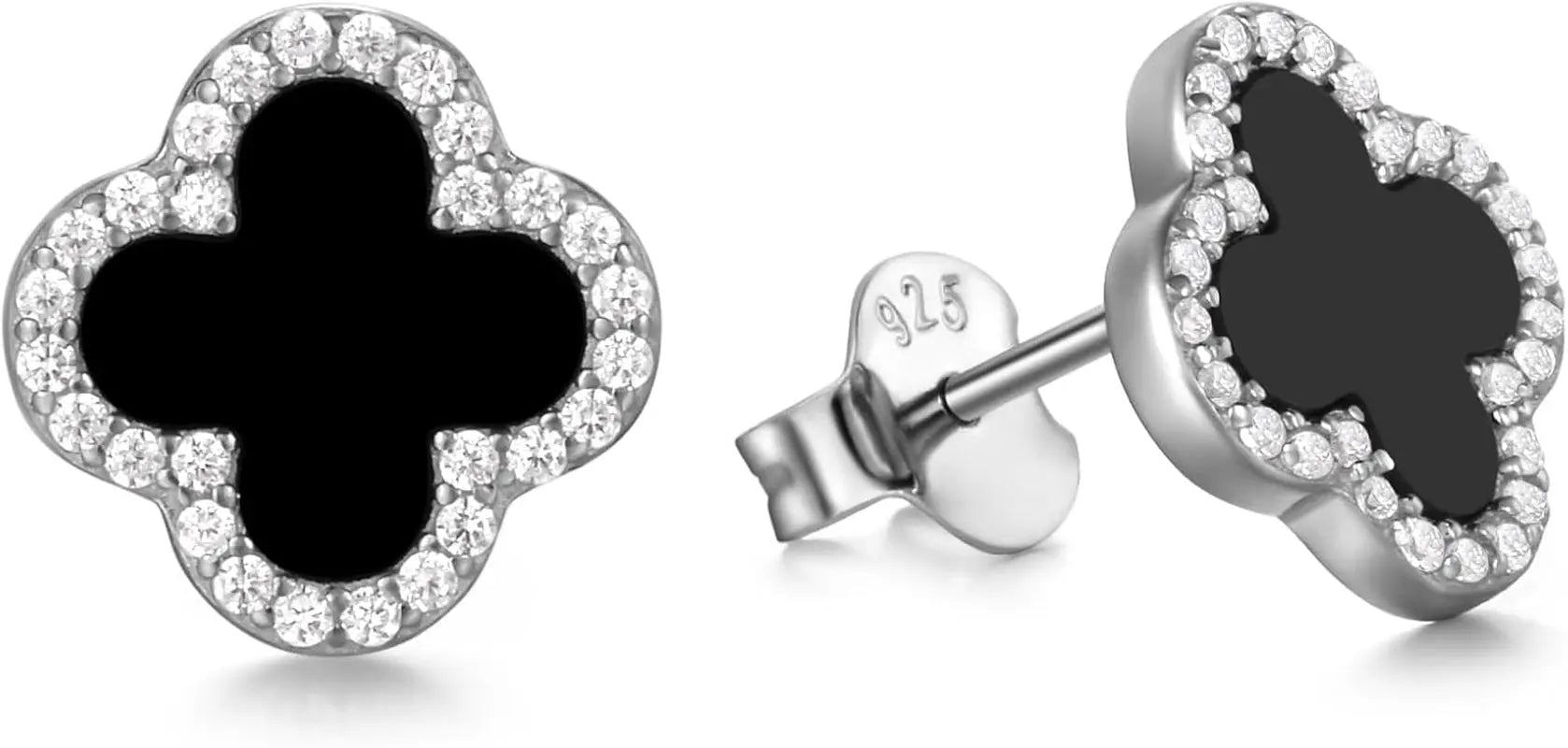 Black Clover Earrings 925 Sterling Silver Studs 