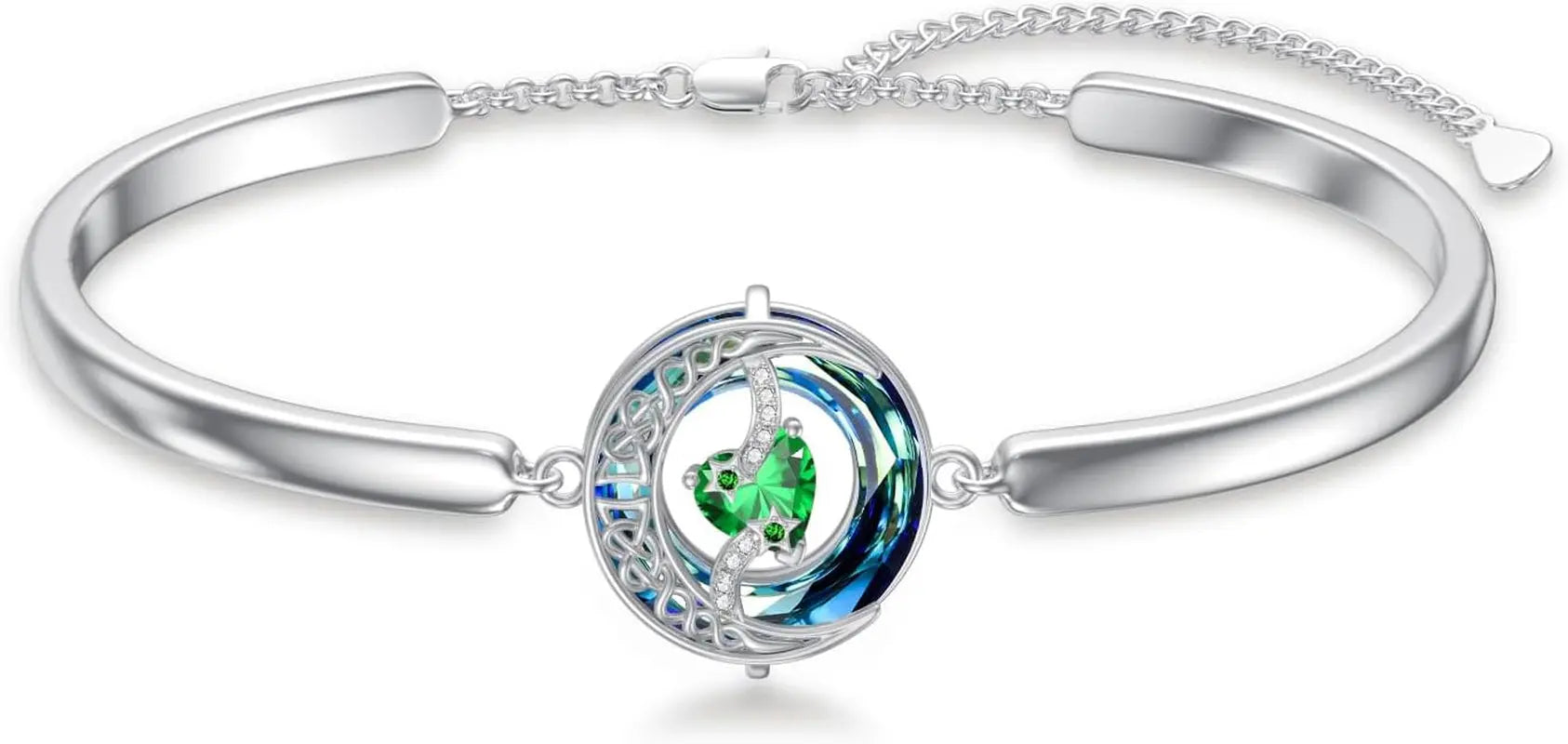 Sterling Silver Birthstone Bracelet with Austrian Crystal - Moon and Star