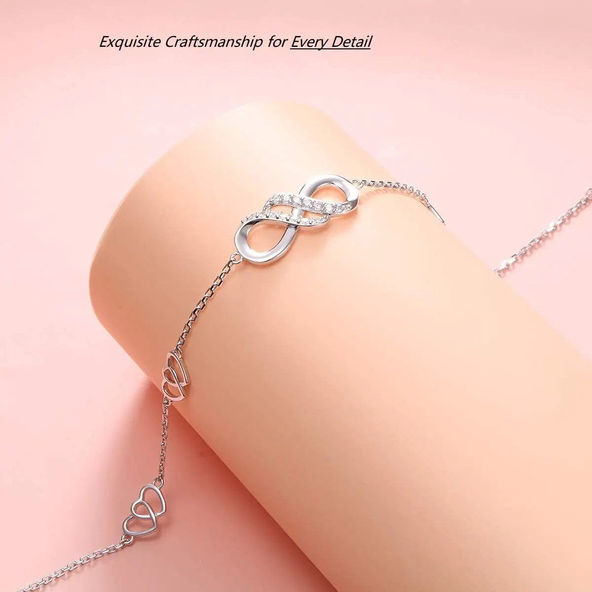Double Infinity Anklet 925 Sterling Silver Adjustable Heart Ankle Bracelet Boho Beach Foot Chain 9+1 Inch