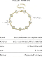 Moissanite Four-Leaf Clover Bracelet, 14K Gold Filled