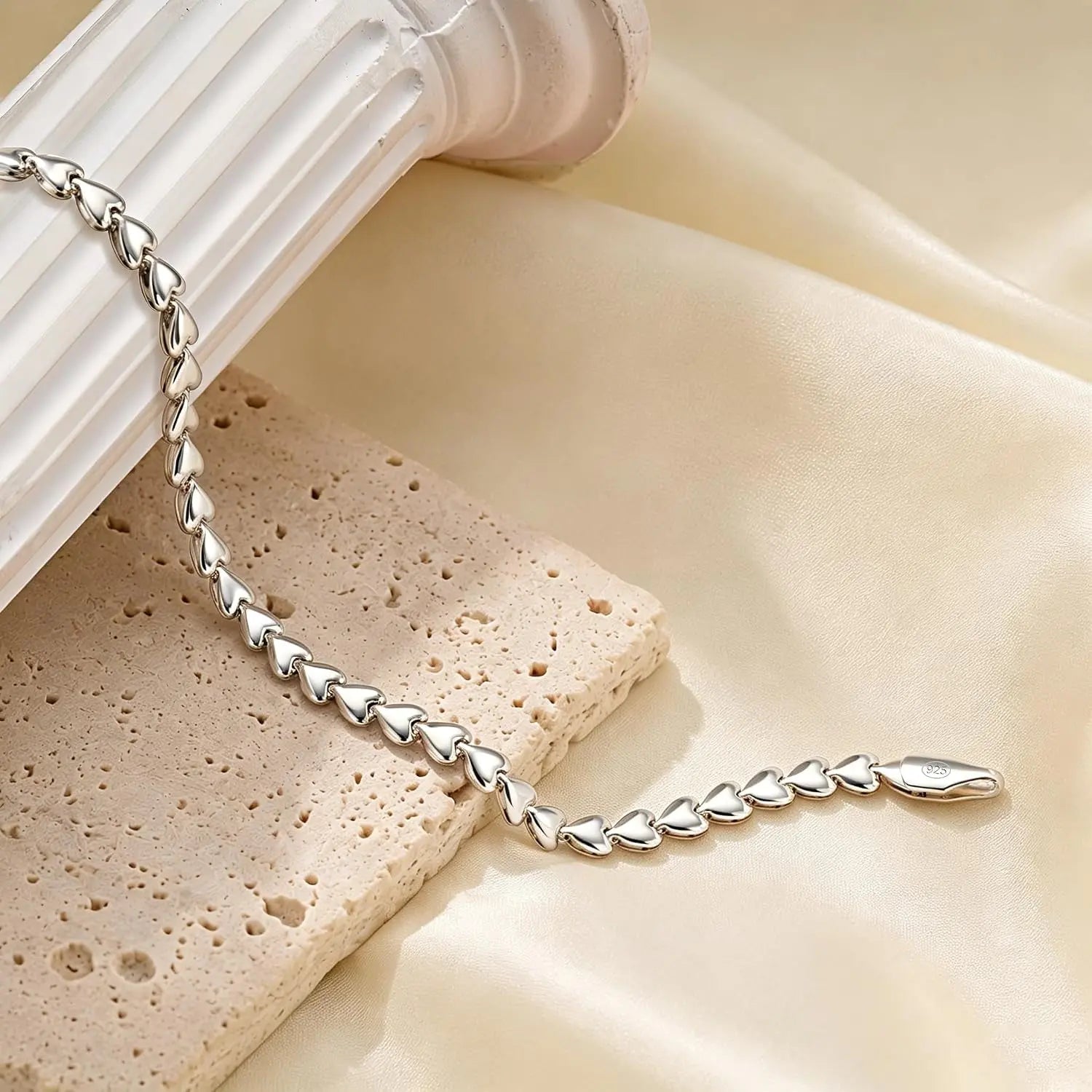 Sterling Silver Hypoallergenic Heart Bracelet Dainty 925 Silver Bracelet