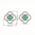 925 Sterling Silver Elegant Green Jadeite Clover Stud Earrings with Sparkling White Accents in Polished White Metal NP Collection
