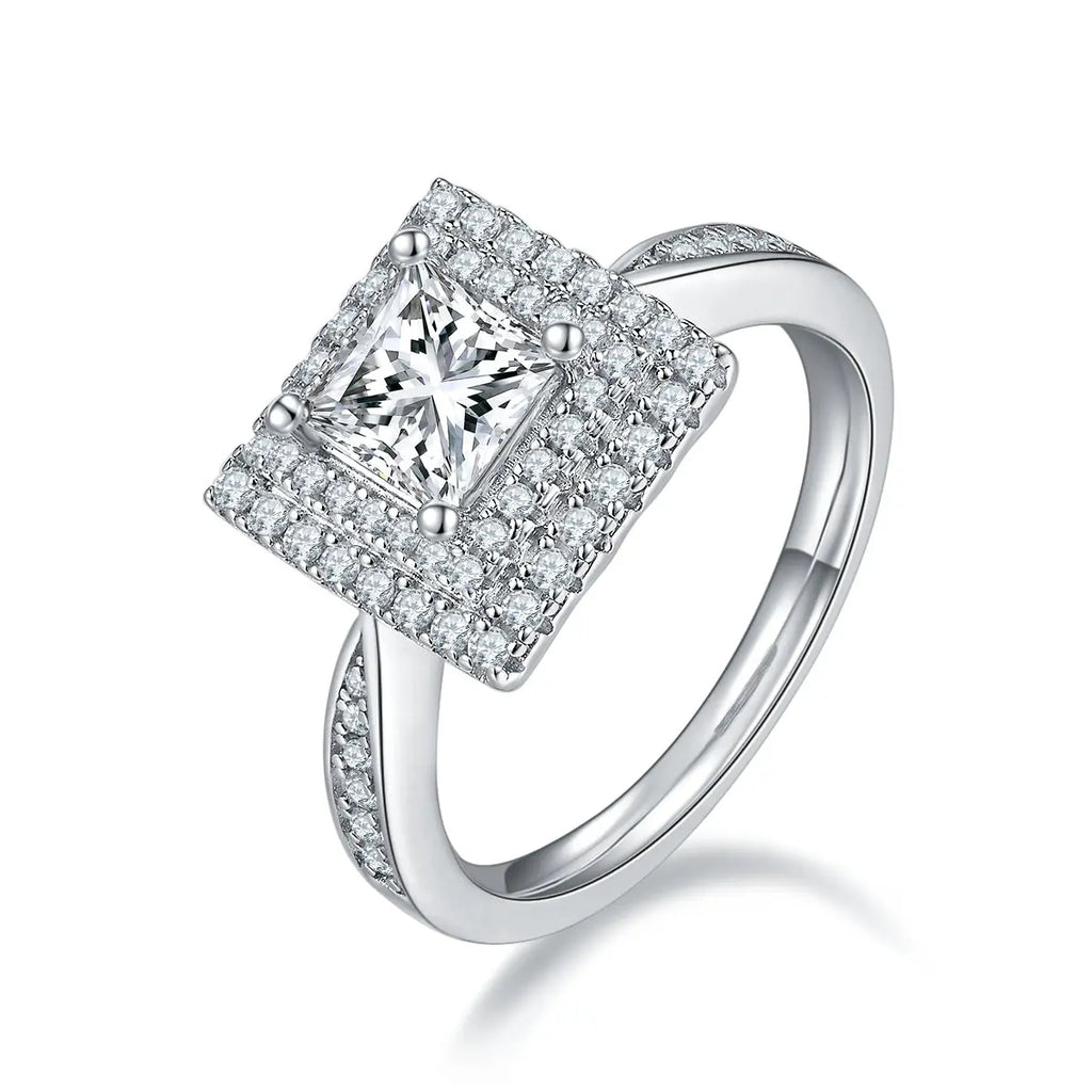 Square Moissanite S925 Platinum-Plated Silver Ring – Luxurious Light Luxury Jewelry NP Collection