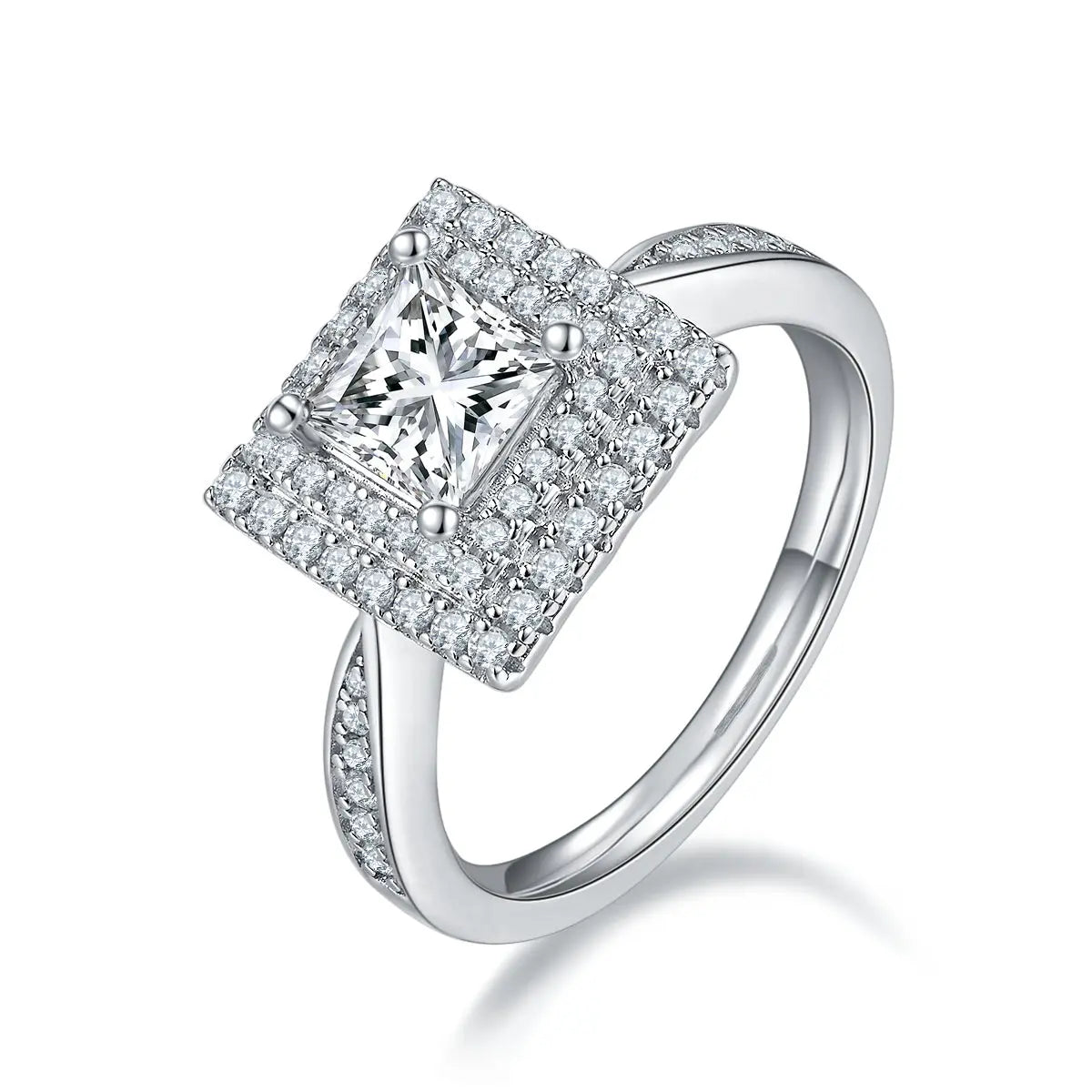 Square Moissanite S925 Platinum-Plated Silver Ring – Luxurious Light Luxury Jewelry NP Collection