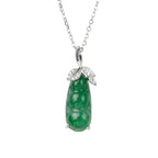 925 Sterling Silver Elegant Green Jadeite Pea Pod Pendant Necklace with Sparkling Accents NP Collection