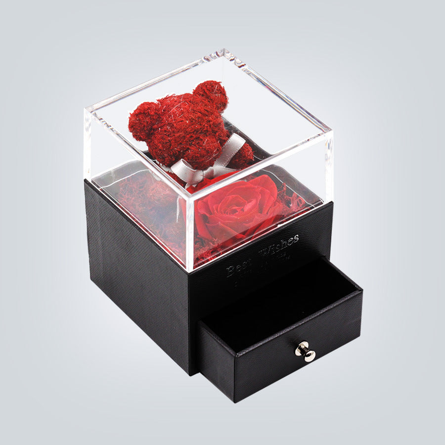 Teddy Bear Preserved Flower Jewelry Box Gift