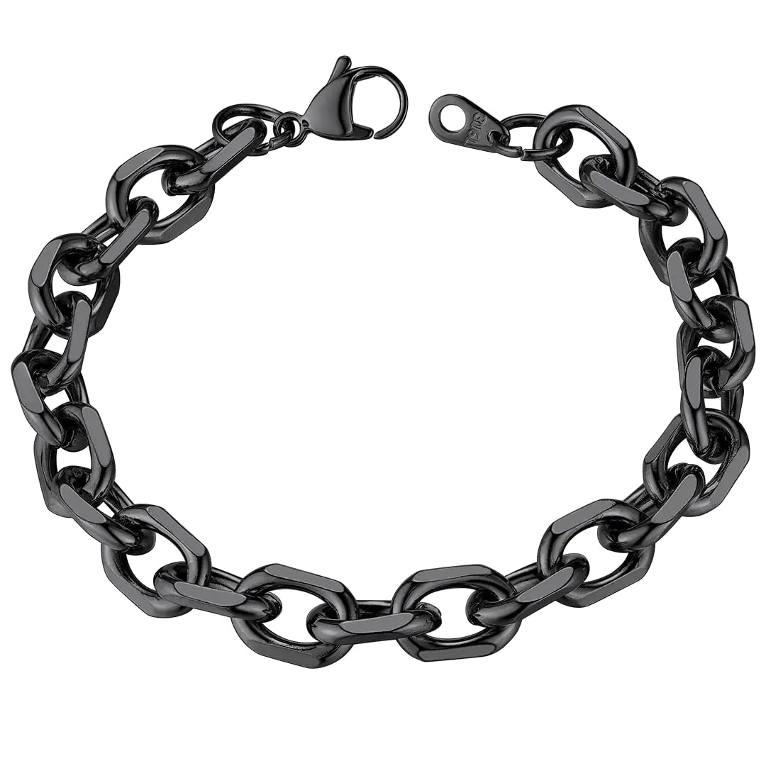 Black Chain Link Rolo Cable Bracelet for Men