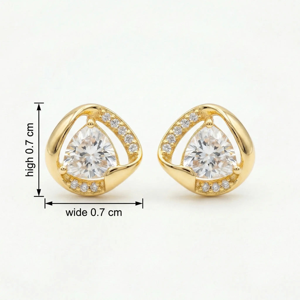 925 Sterling Silver Contemporary Trillion-Cut Stud Earrings Featuring Brilliant Pavé-Set Accents