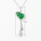 925 Sterling Silver Elegant Green Jadeite Gourd Pendant Necklace with Shimmering Diamond Halo and Charms NP Collection