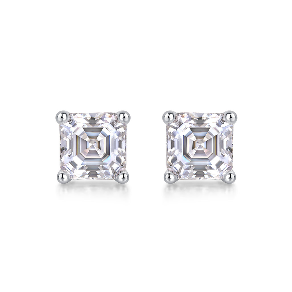 Unrestrained - Square Moissanite S925 Sterling Silver And Platinum-plated Earrings