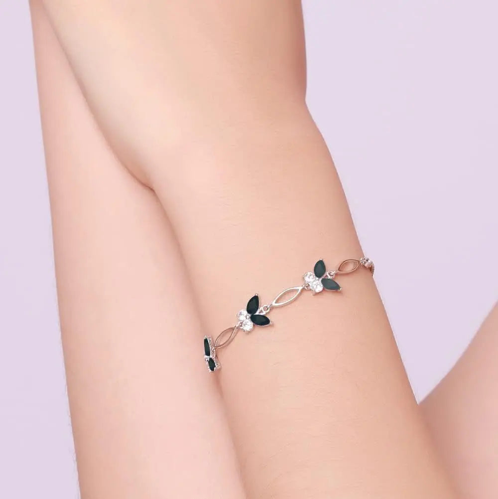 S925 Sterling Silver Purple Butterfly Bracelet, Adjustable 