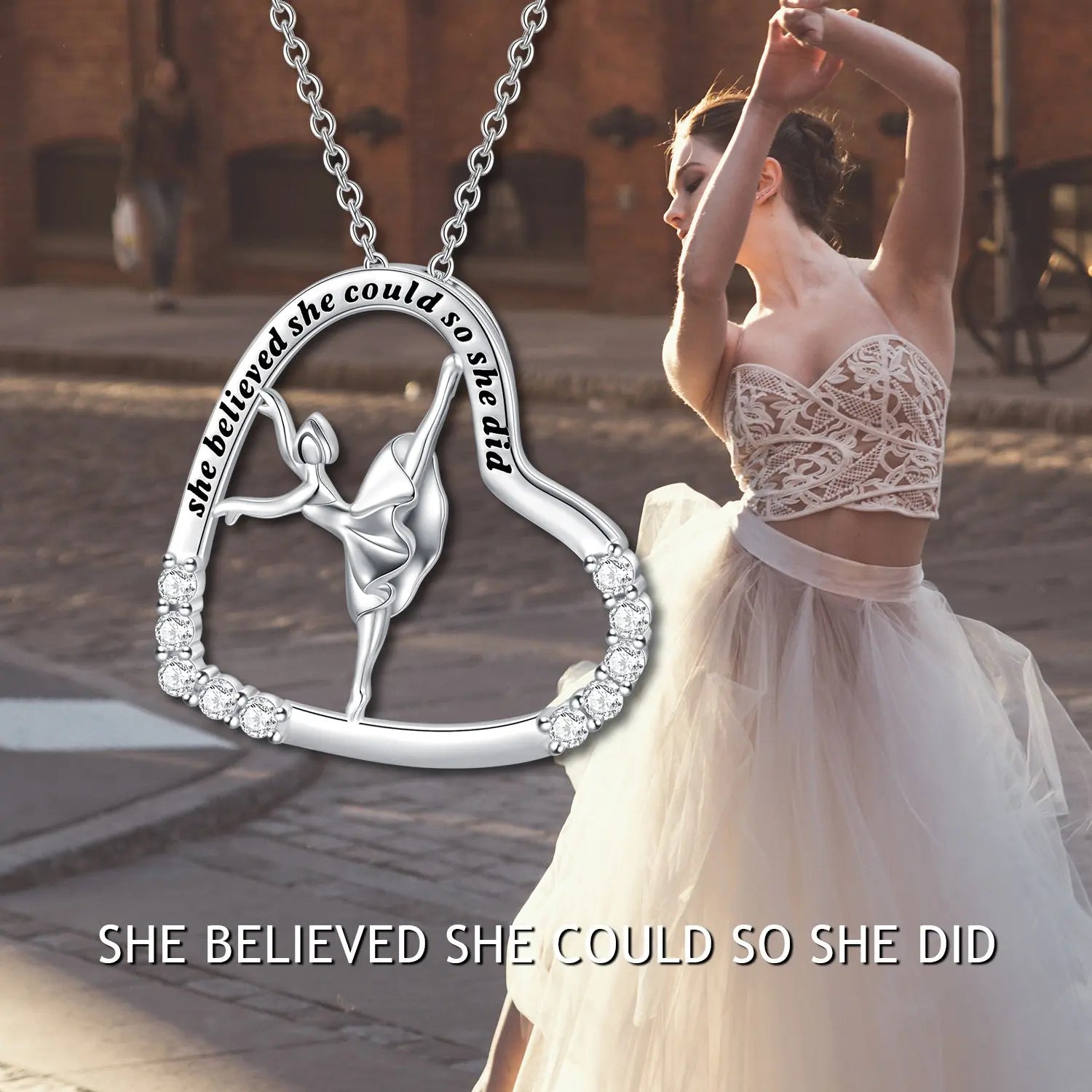 925 Sterling Silver Heart Ballerina Dancer Pendant Necklace – Ballet Dance Jewelry - N&P Colletion