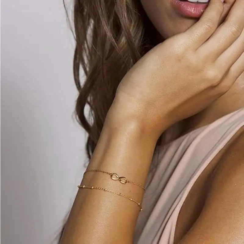 Dainty Gold Bracelets For Women, 14K Gold Filled Adjustable Layered Bracelet Cute Oval Chain  Bar Gold Bracelet