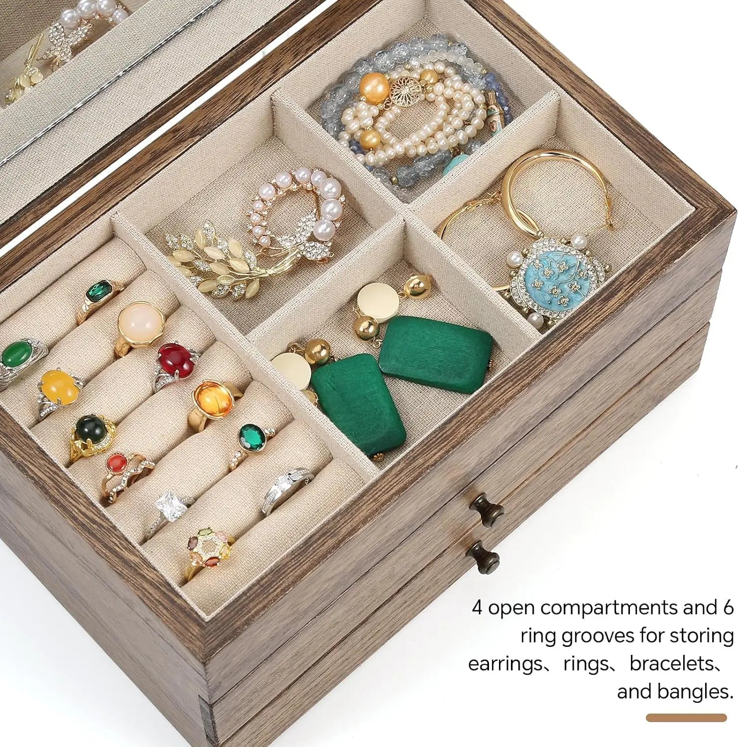 3 Layer Large Jewelry Storage Case, Rustic Wooden 