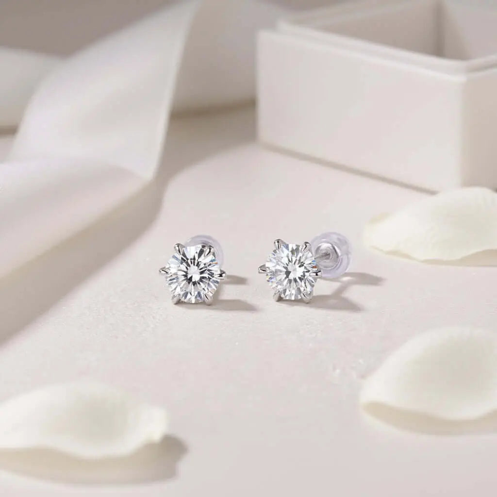1 Carat Moissanite Stud Earrings – S925 Sterling Silver Six-Prong