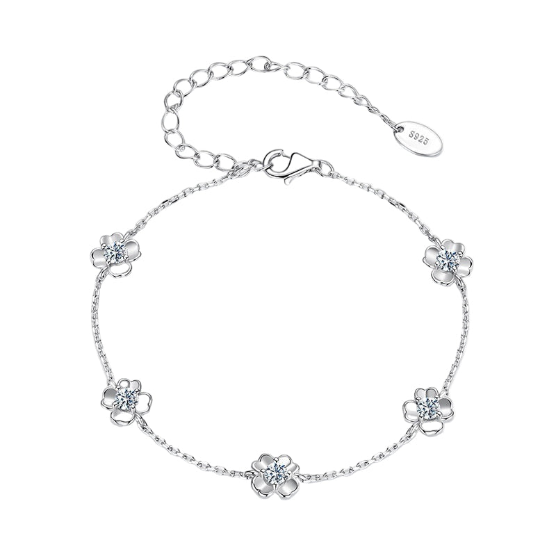 Simple S925 Sterling Silver Clover Moissanite Bracelet