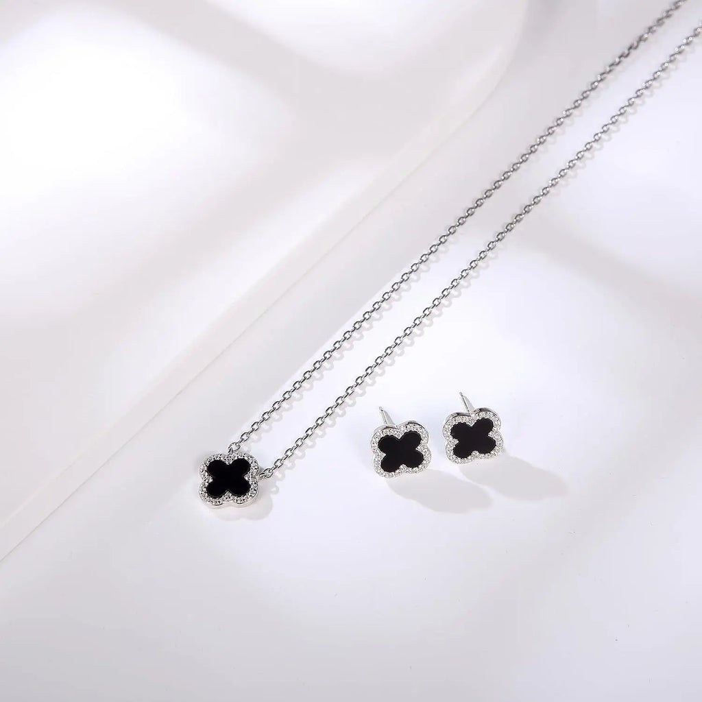 Black Clover Earrings 925 Sterling Silver Studs 