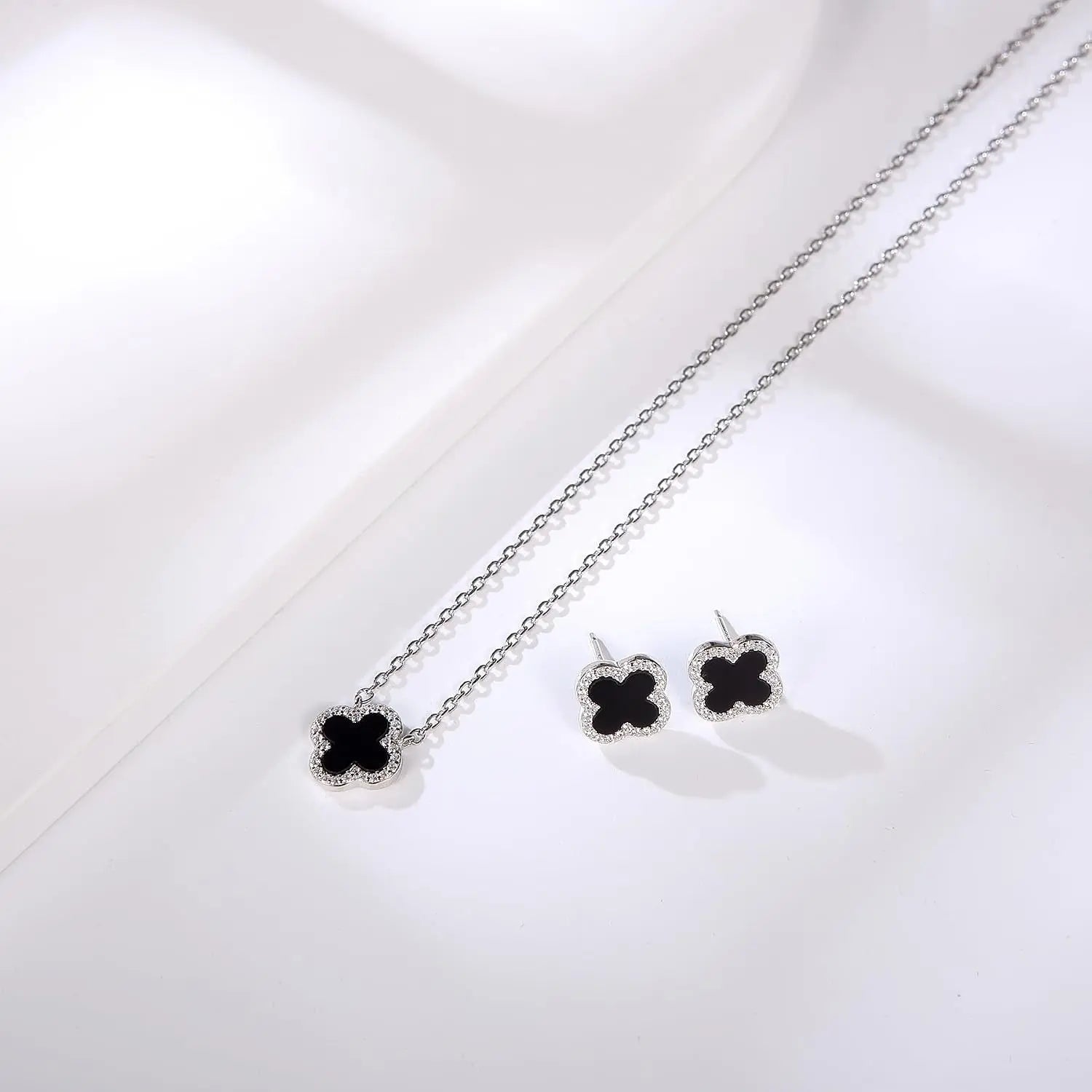 Black Clover Earrings 925 Sterling Silver Studs 