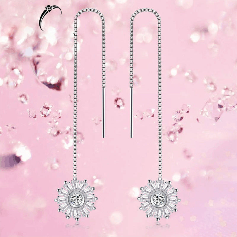 Diamond Christmas Snowflake Tassel Earrings