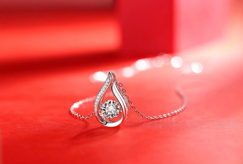 1Dynamic  Necklace Pendant with 1-Carat Moissanite S925 Sterling Silver and Platinum Plating 