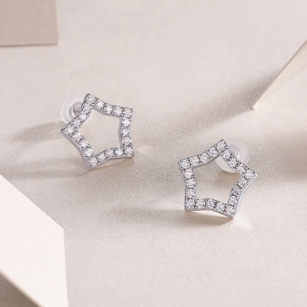 Tonight New Star - S925 Moissanite Sterling Silver with Platinum-Plated Stud Earrings