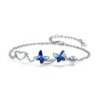 925 Sterling Silver Butterfly Blue Cubic Zirconia Pendant Bracelet
