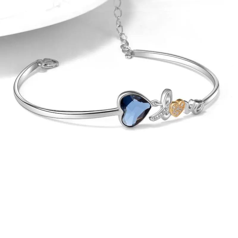 I Love You Heart Bangle Bracelet – Fine Sterling Silver Jewelry with Crystal - N&P Colletion