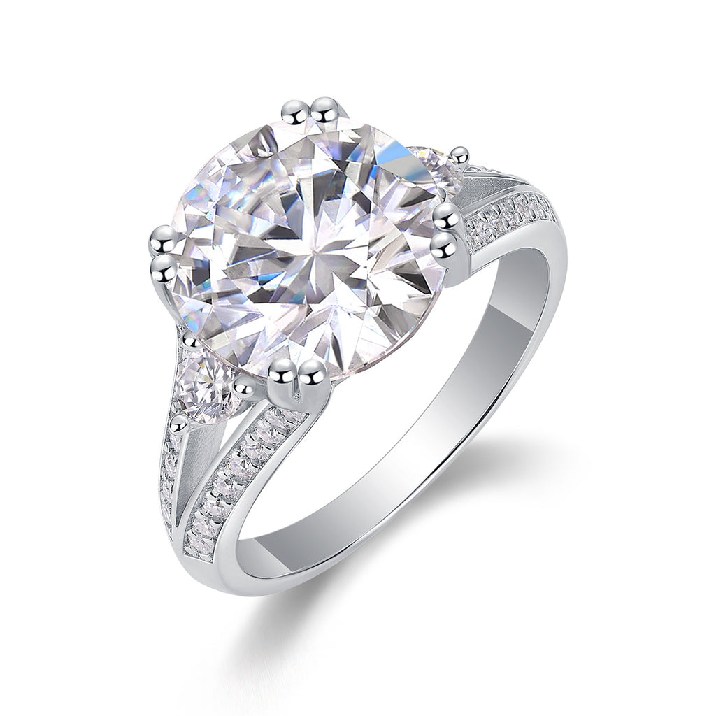 Elegant Radiance - 5-carat Moissanite S925 Sterling Silver And Platinum-plated Diamond Ring