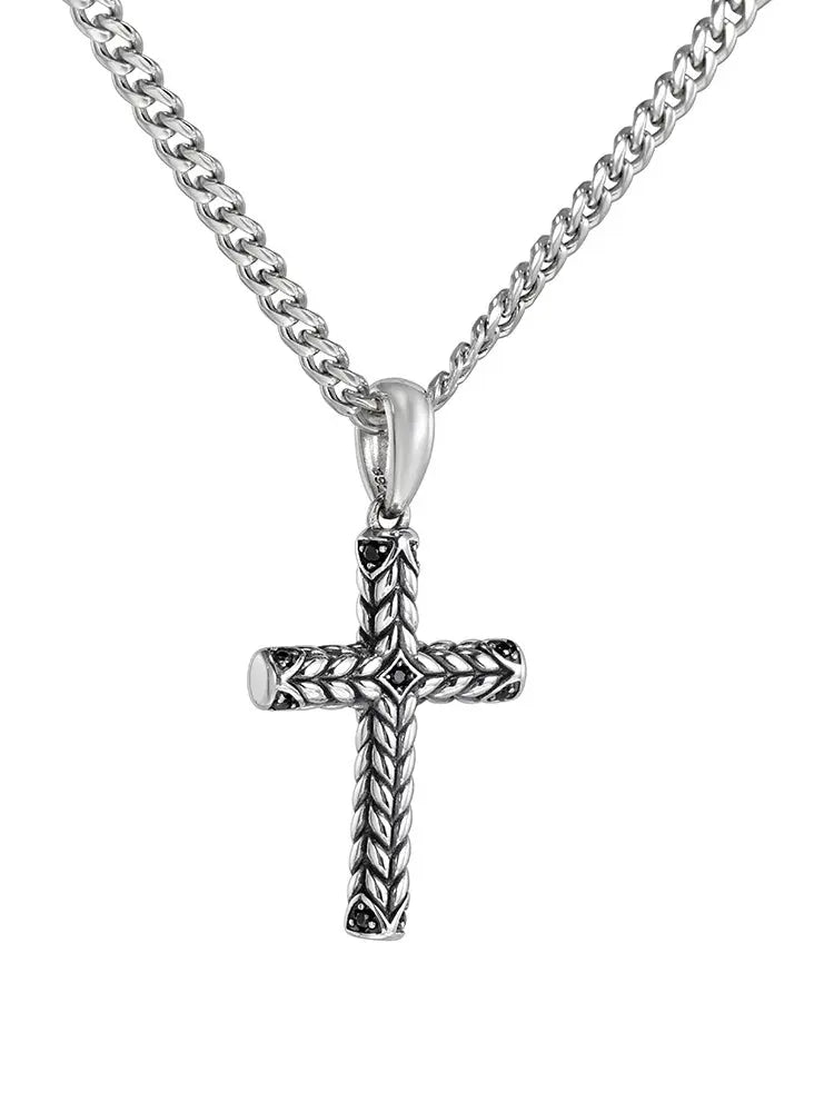 S925 Pure Silver Cross Pendant For Men, Vintage, Trendy, Personalized Necklace N&P Colletion
